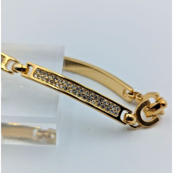 Vintage Christian Dior Gold Tone Clear Rhinestone Panel/Tennis Style Bracelet 7" - Picture 6 of 15